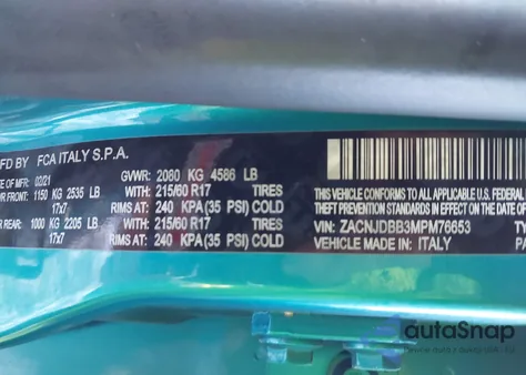 2021 Jeep Renegade Latitude 4X4 from USA, damaged, VIN ZACNJDBB3MPM76653